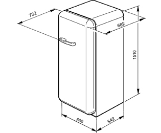 Smeg Left Hand Hinge FAB28YG1 Fridge with Ice Box